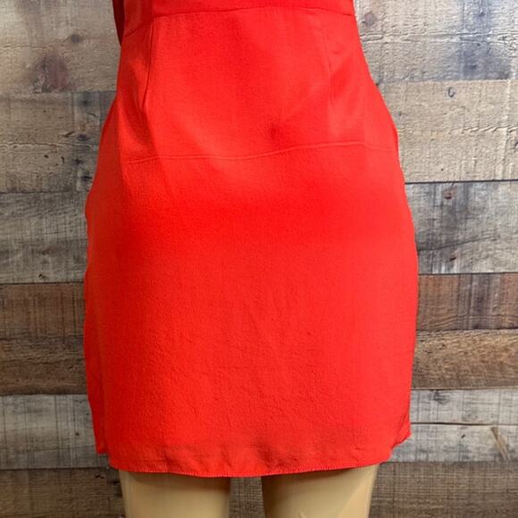 Greylin 100% Silk Racerback Sleeveless Ruffle Dress Orange Red Size Small - Picture 7 of 10